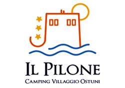 Logo del Camping Villaggio Ostuni, con simbolo di torre e onde.